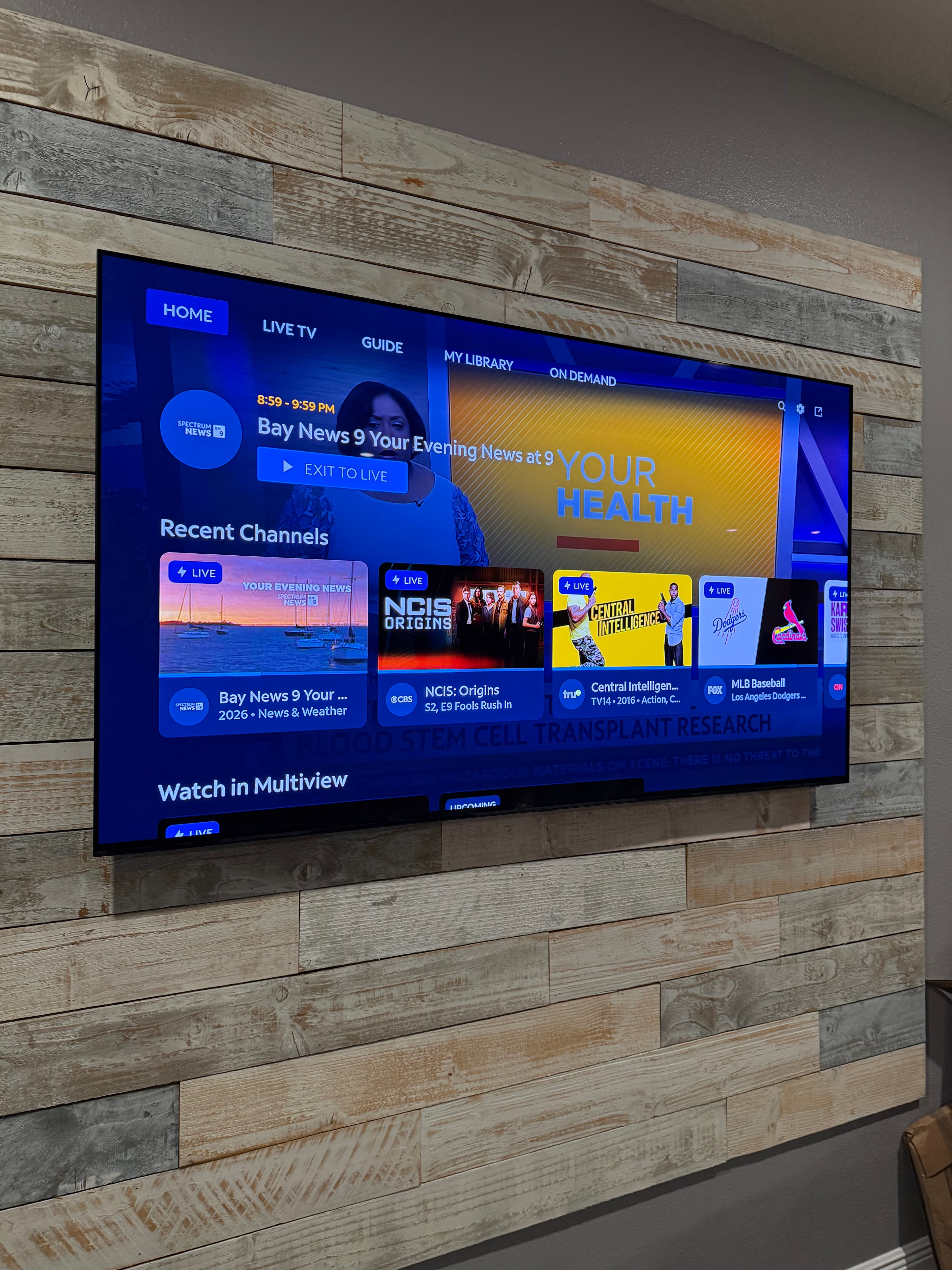 TV wall mount installed on wood shiplap accent wall, Tampa Bay